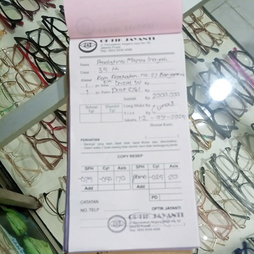 nota optik kuitansi pembelian kacamata