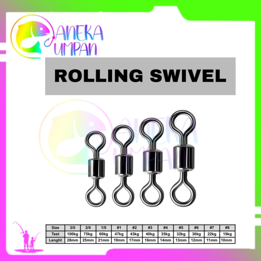 Aneka Umpan Kili Kili Pancing Rolling Swivel SW Kuat Jigging100pcs Swivel Pancing Super