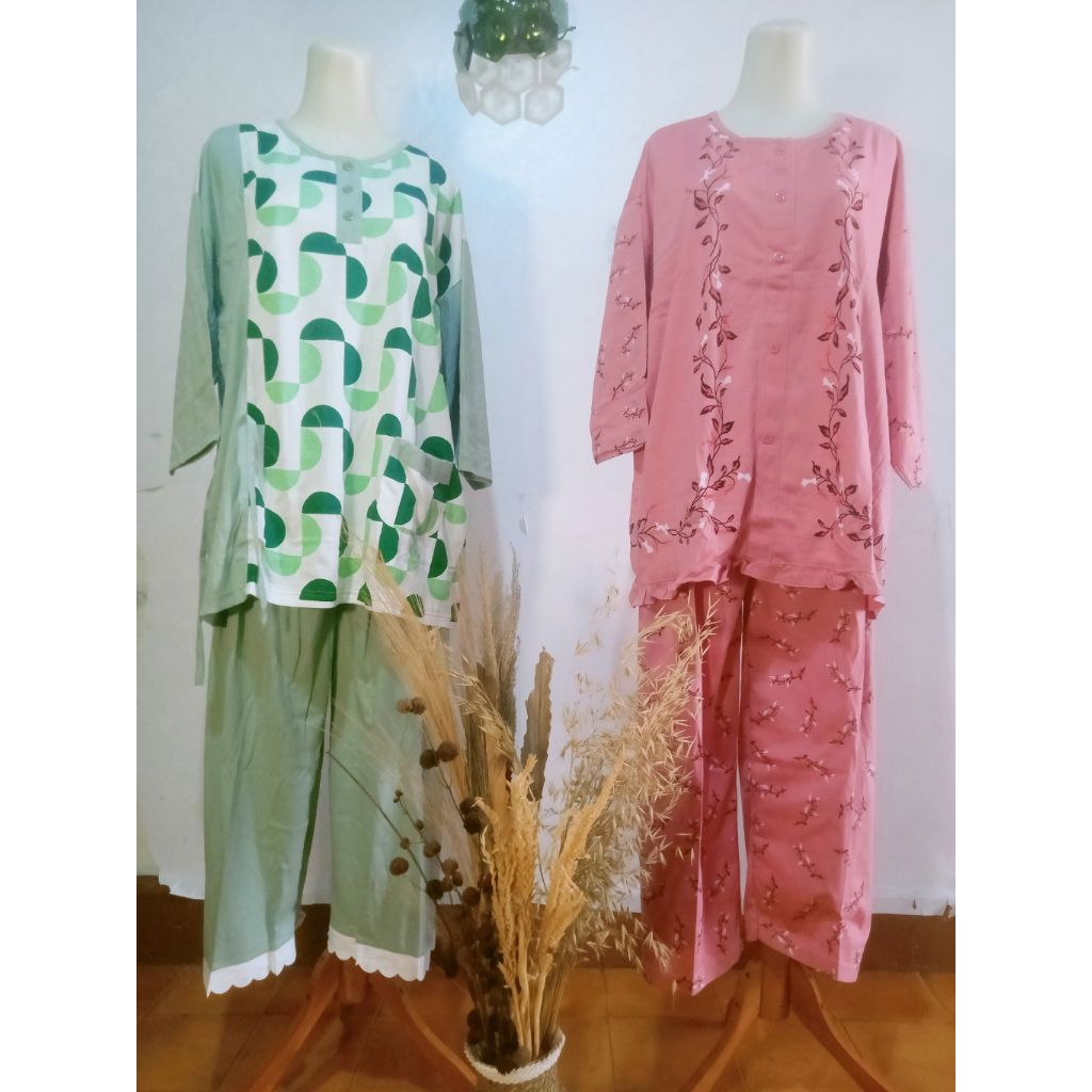 [SPECIAL 5L] Baju tidur tangan 3/4 size 5L Setelan jumbo 5L by Amros