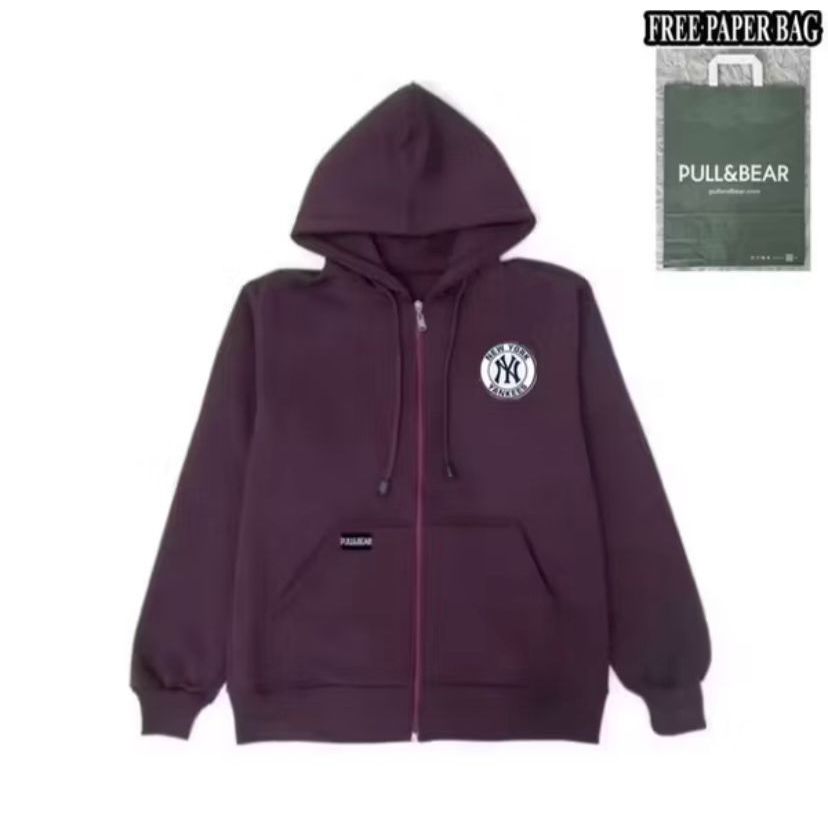 {FREE PAPER BAG} HOODIE ZIPPER PULL AND BEAR  New York Yankees / NY BASIC PRIA - WANITA PREMIUM QUAL