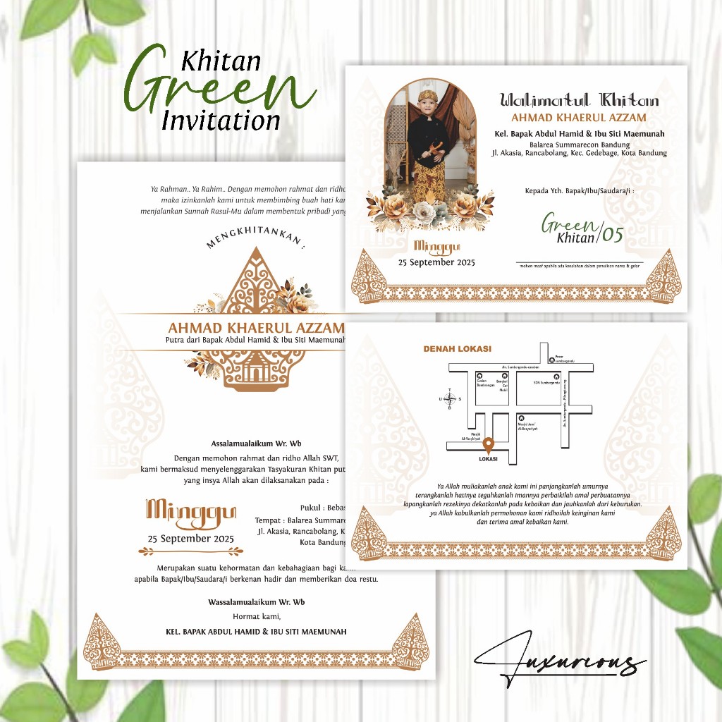 Undangan Khitan Sunat Anak Murah – Undangan Lipat 2 Green Khitan Fullcolour Aesthetic - Luxuriousss