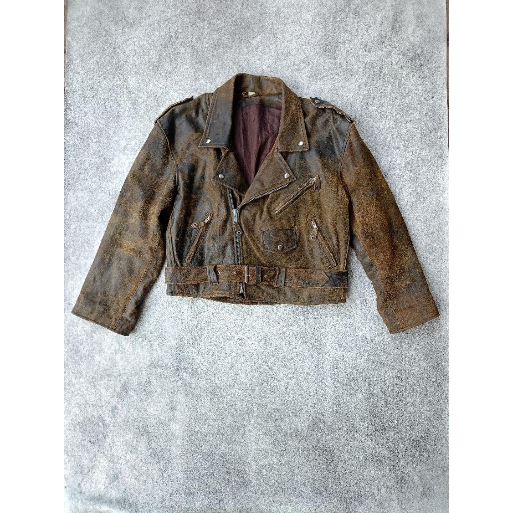 Vintage Biker Suede Leather Jacket Jaket Kulit Suede Ramones