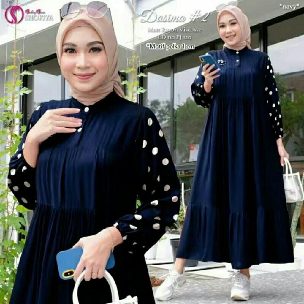 Gamis Wanita Bahan Rayon Motif Polkadot Kekinian Terbaru