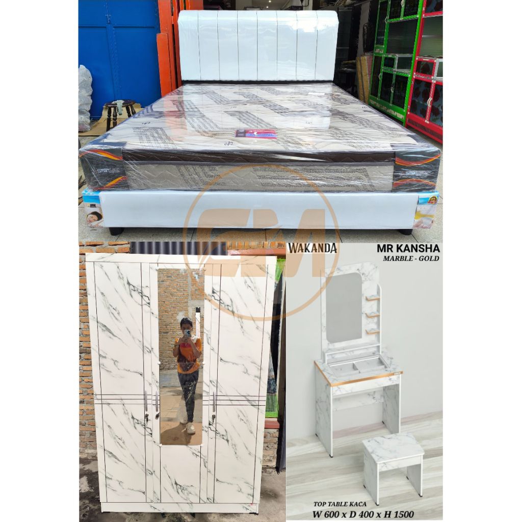 Paket Hantaran Springbed Smartland + Lemari 3Pintu - Golden Mebel
