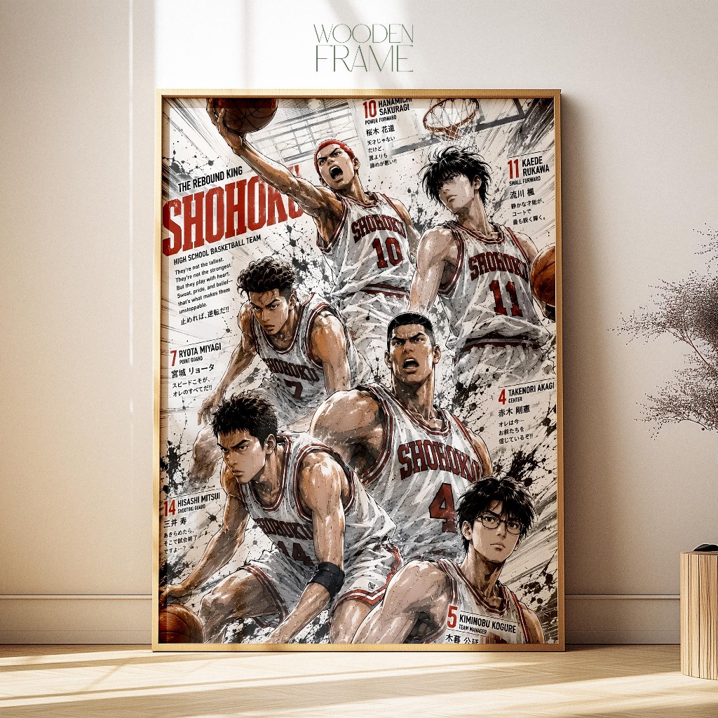 Poster Anime Slam Dunk Bingkai Frameblock Kayu Estetik - Hiasan Dinding Premium