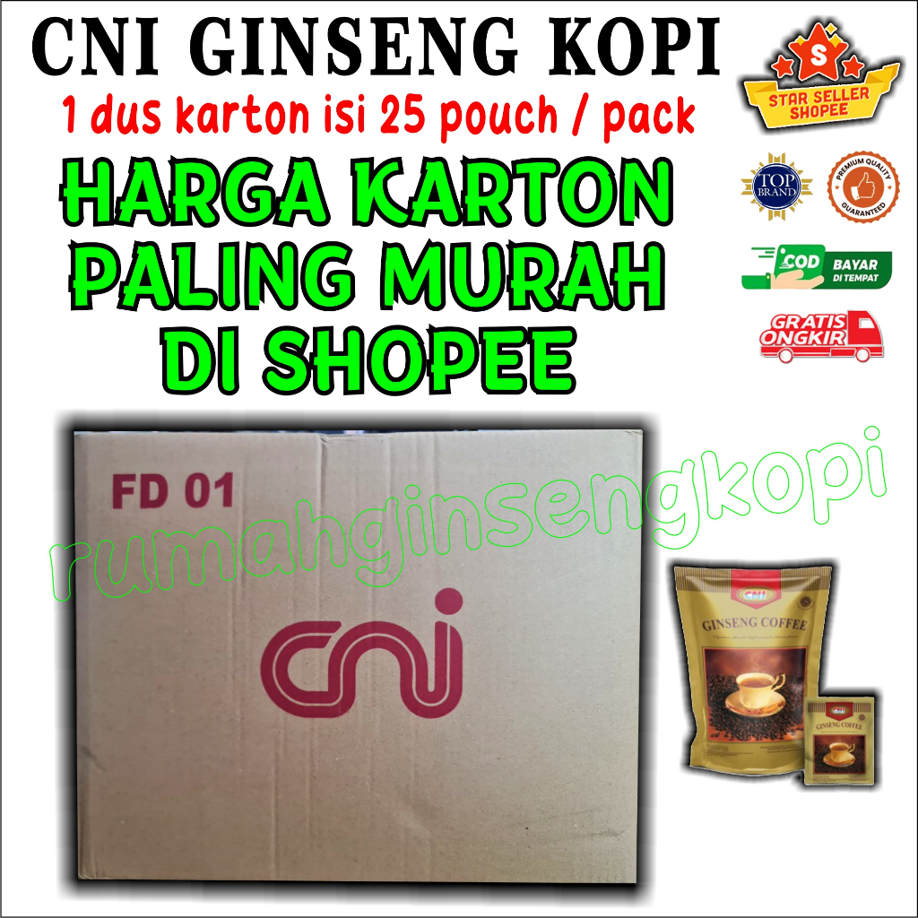 KARTON isi 25 pack Ginseng Coffee CNI - Meningkatkan Stamina, Antioksidan, Aroma Khas dan Mantap, Pr