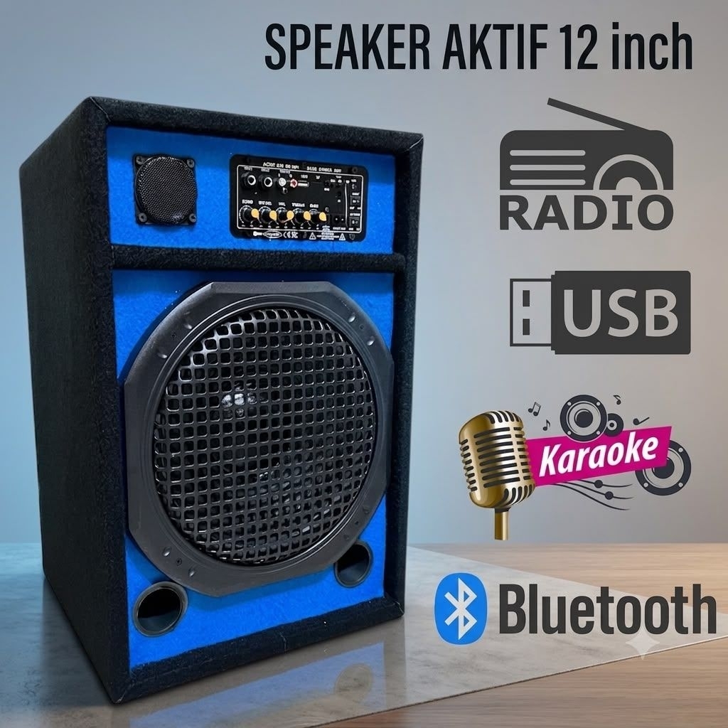 12 in Speaker Aktif 12 Inch Portable spiker aktif 12” Bluetooth Karaoke Radio USB Memory Bas mantap