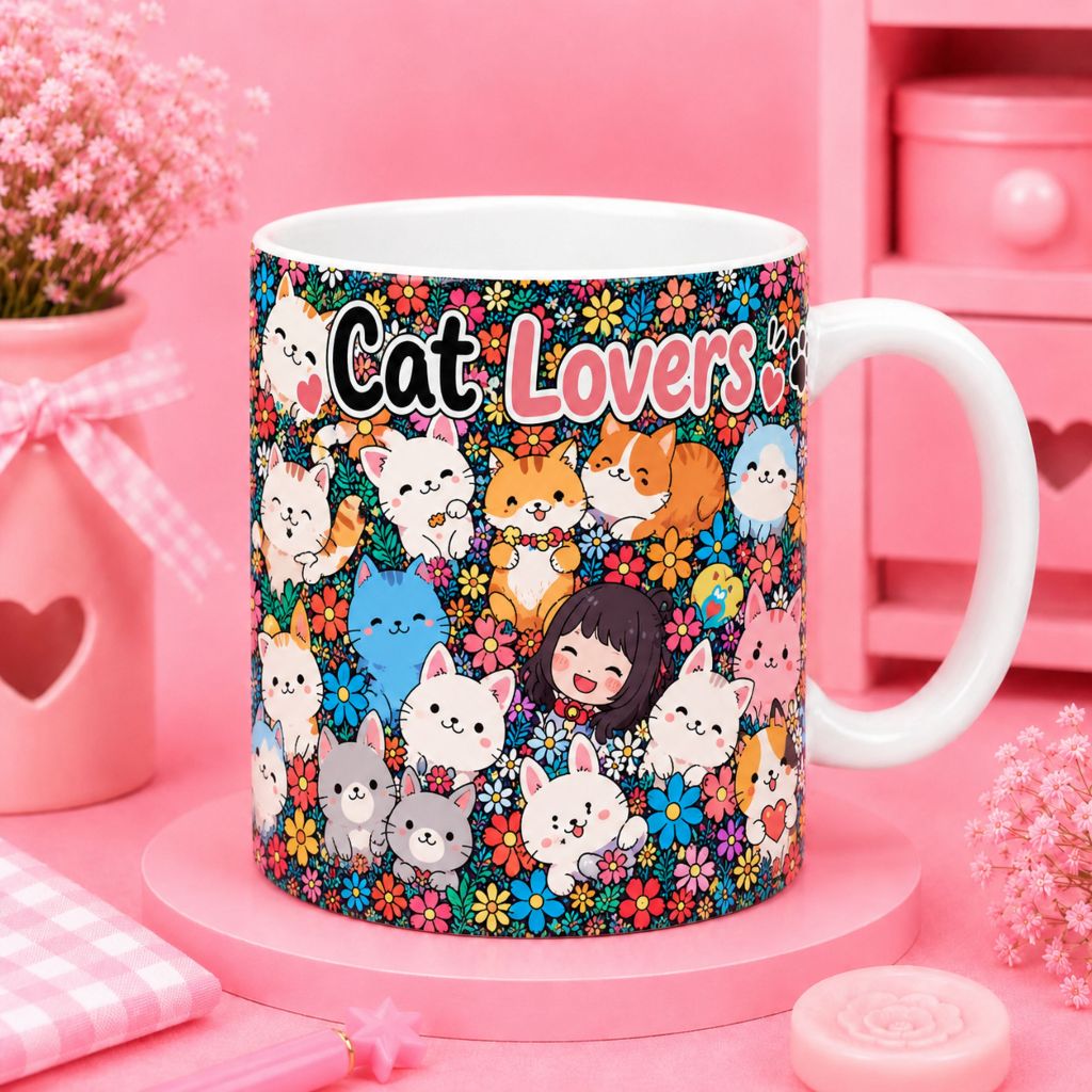 Gelas Mug CAT LOVERS Custom Nama Mu Kopi Teh Kucing Lucu Unik / Cangkir Kawai Cats Mug Coffee Tea Instan Kilat Langsung Kirim