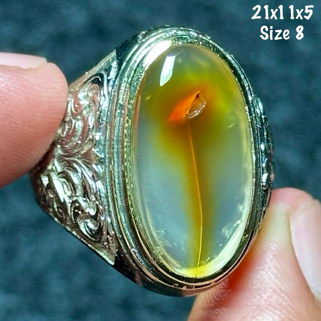 Cincin Batu Akik Natural Baturaja Susup Jarum Emas Combong Alami Giwang Kristal (asli alam)