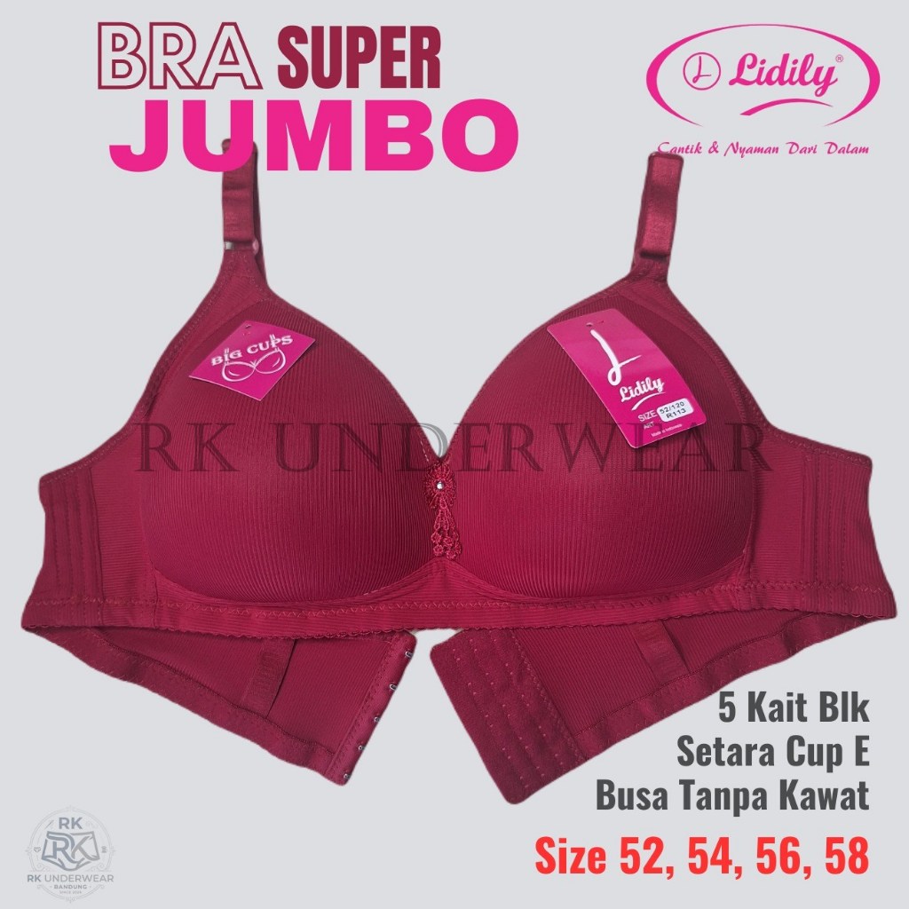 Lidily BH Bra CUP E ( Super Jumbo) Kait 5 size 52 - 58 Pakai Spons Tanpa kawat BRA Dewasa