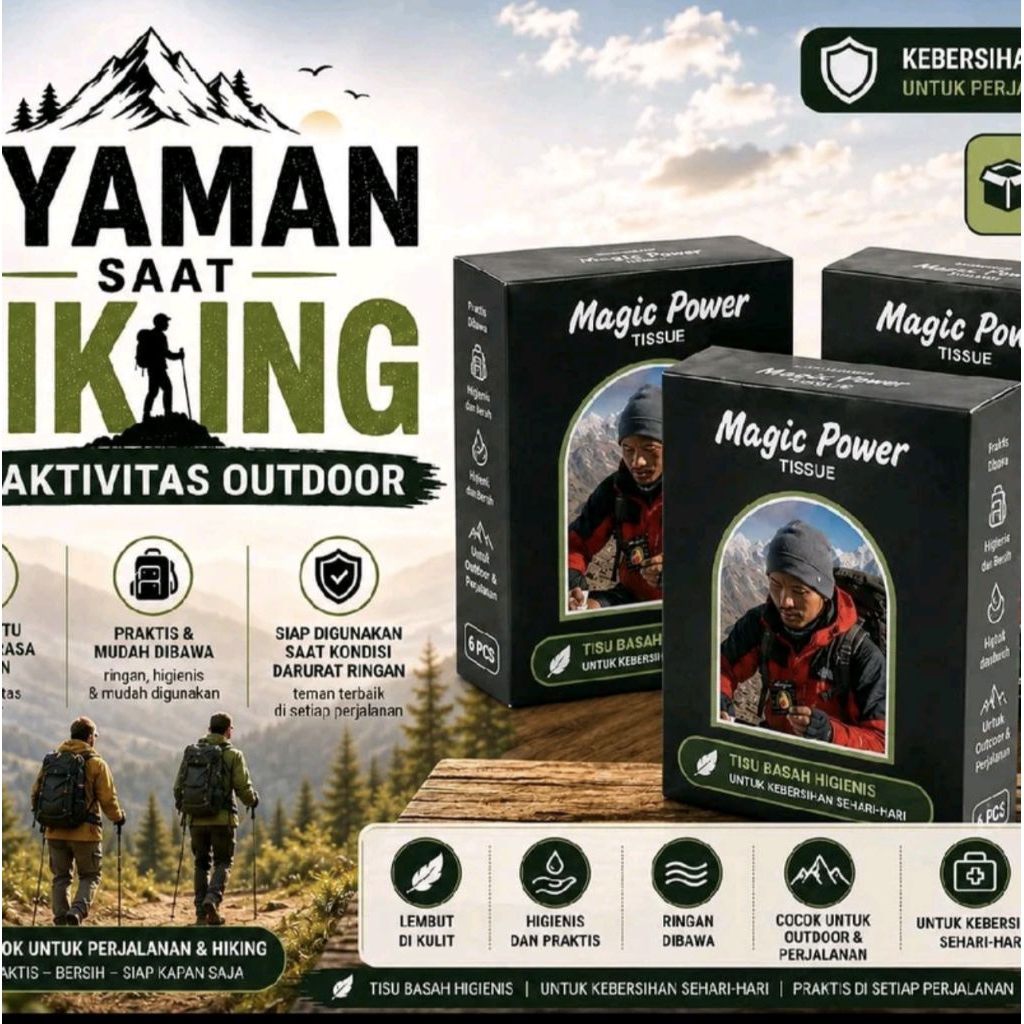Tisu Magic untuk hiking  -Magic Power Hitam Classic | Tissue Antiseptic Tisu Mejik Penunjang tenaga 