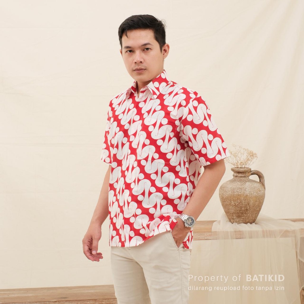 [RONA17 DROP] Batikid – Kemeja Batik Pria Merah Putih – Seno Merah Putih