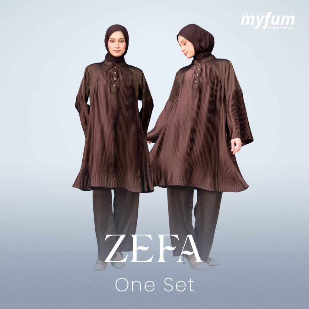 Myfum Zefa One Set Wanita Setelan Tunik Plisket Celana Silk Premium Tidak Menerawang Anti Kusut