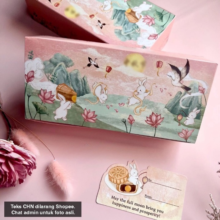 Dus Kotak Kue Mooncake Motif Kelinci Pink Dus Sincia Box Isi 2 125g-150g Box Packaging Mooncake
