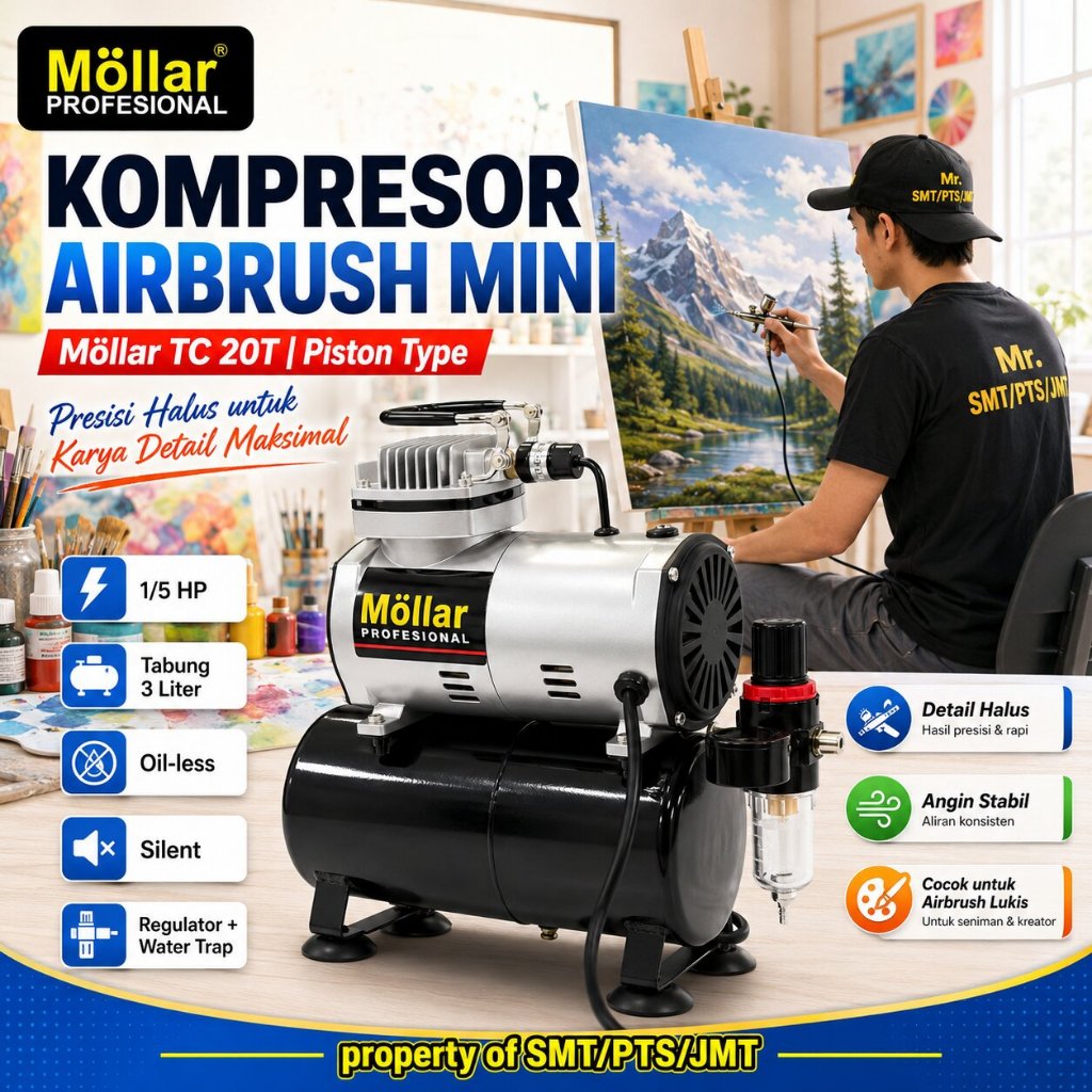Mini Air Compressor Silent MOLLAR 1/4HP 3Liter Kompresor Airbrush