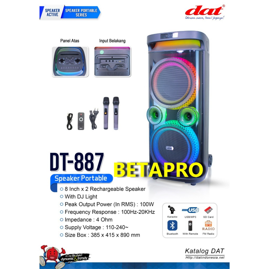 Speaker portable DAT DT-887 Speaker Bluetooth Portabel Dat Dt887 Speaker Aktif Full Bass Dilengkapi 