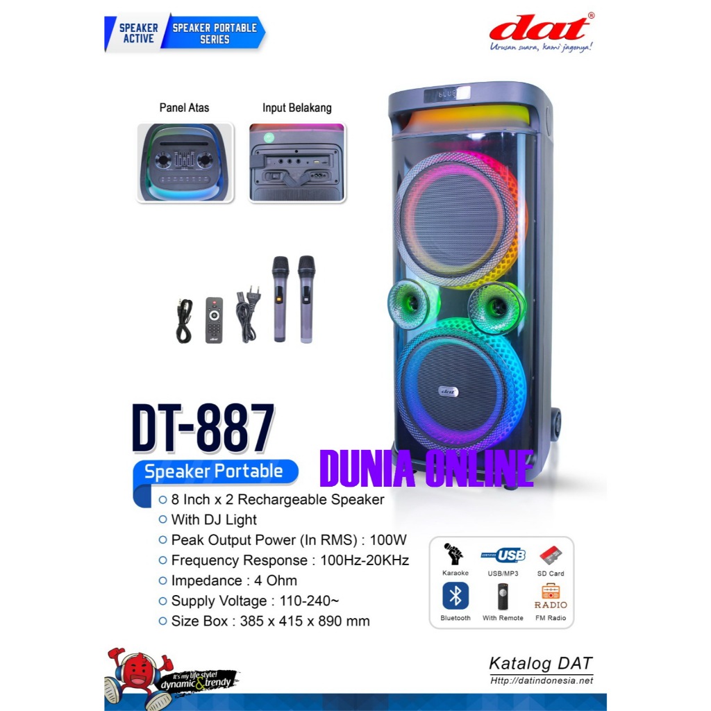 Speaker portable DAT DT-887 Speaker Bluetooth Portabel Dat Dt887 Speaker Aktif Full Bass Dilengkapi 