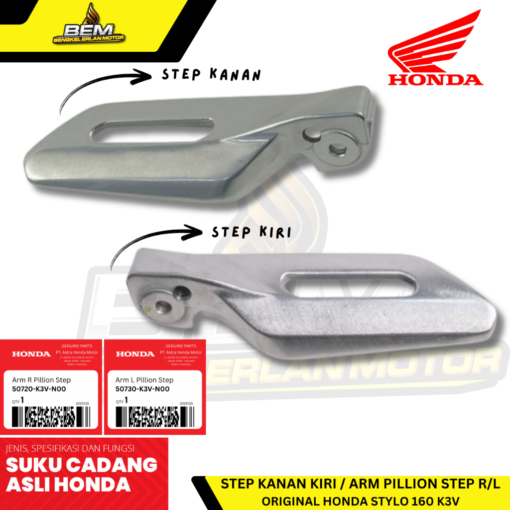 50720-K3V-N00 50730-K3V-N00 Step kaki / Arm Pillion Step K3V Stylo 160 Original Honda