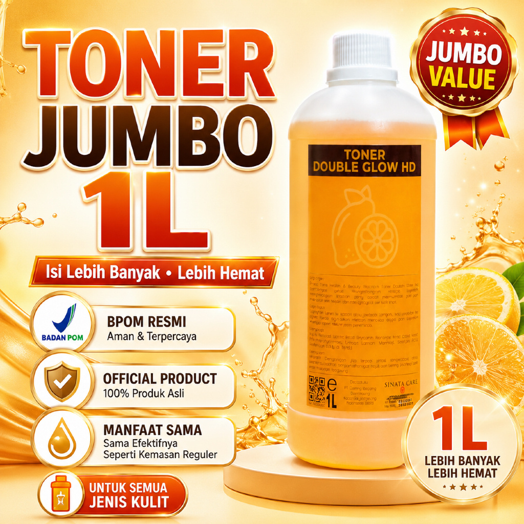 JUMBO 1 LITER | FACIAL TONER DOUBLE GLOW HD | Toner Pelicin Lemon 1 liter | Mencerahkan, Exfoliator 