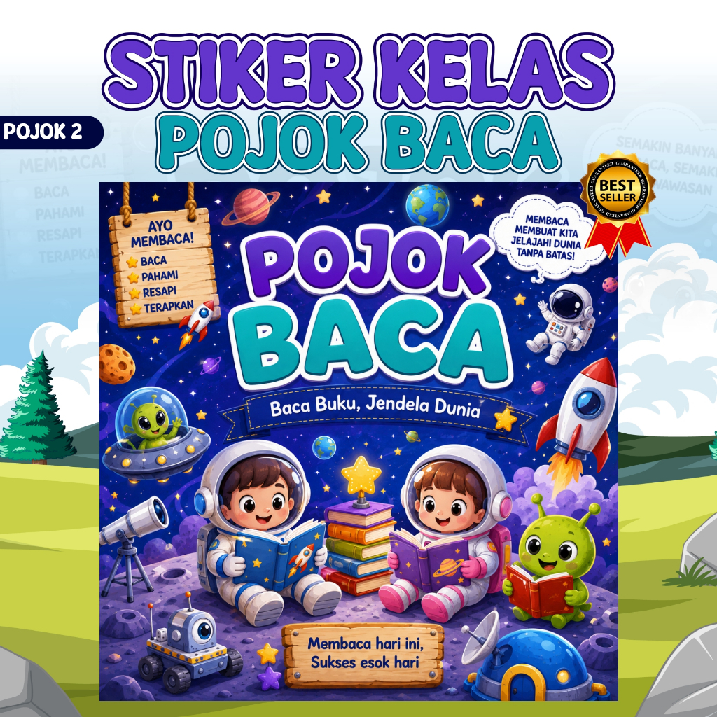 Hiasan Dinding Kelas Pojok Baca Vintage // STIKER POJOK BACA HIASAN KELAS ANAK // TAHAN AIR TERMURAH