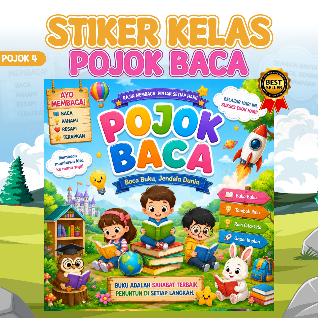 STIKER POJOK BACA KELAS AESTETIC  // STIKER HIASAN SEKOLAH ANTI AIR // PB 4