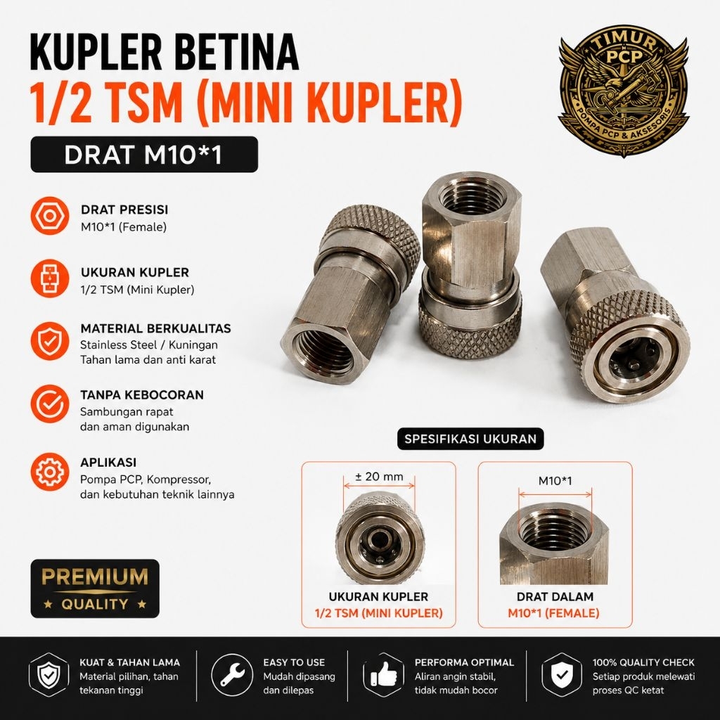 Kupler Betina Drat Dalam Stainless | Mini Kupler Pompa PCP | Kupler Betina Pompa PCP Murah