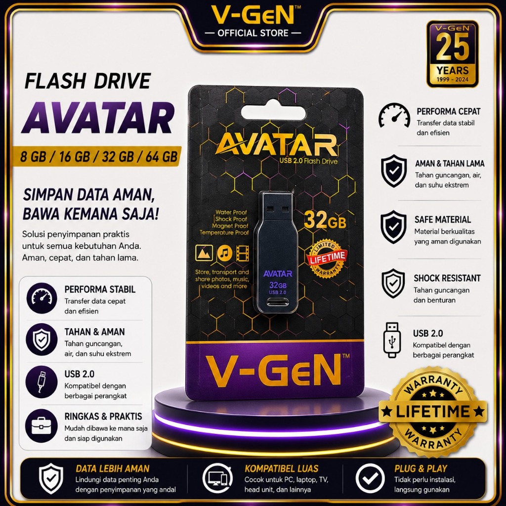V-GEN AVATAR Flashdisk 8GB / 16GB / 32GB 2.0 Original