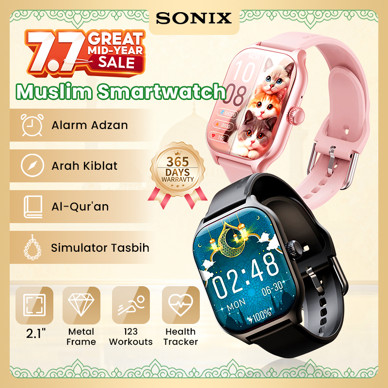 Sonix Muslim Smartwatch SSW01 Frame Metal Layar TFT 2.01 Ultra Jernih Tasbih Alarm Adzan Arah Kiblat