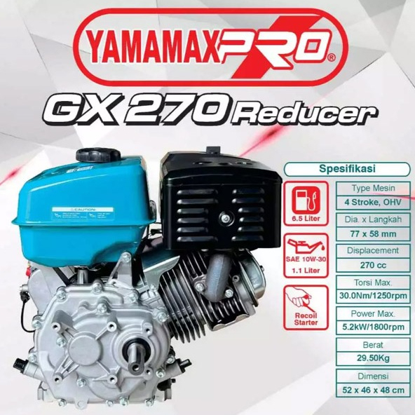 Mesin Bensin Penggerak Gasoline Motor Engine Reducer / Putaran Lambat 9PK 9 PK YAMAMAX PRO GX 270 R 
