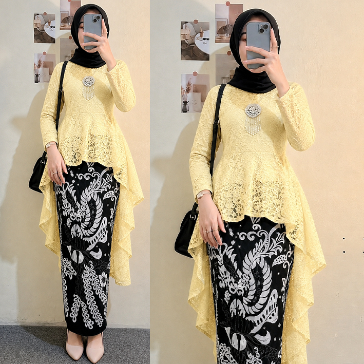 ADA JUMBO LD 120 Couple Batik Set Andara Pinguin Barina Gurita - Brokat Modern Cewek Lengan Panjang 