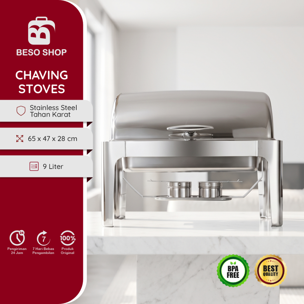 BESO SHOP Chafing Dish/Roll Top Segi Oval Kaca Stainless Steel
