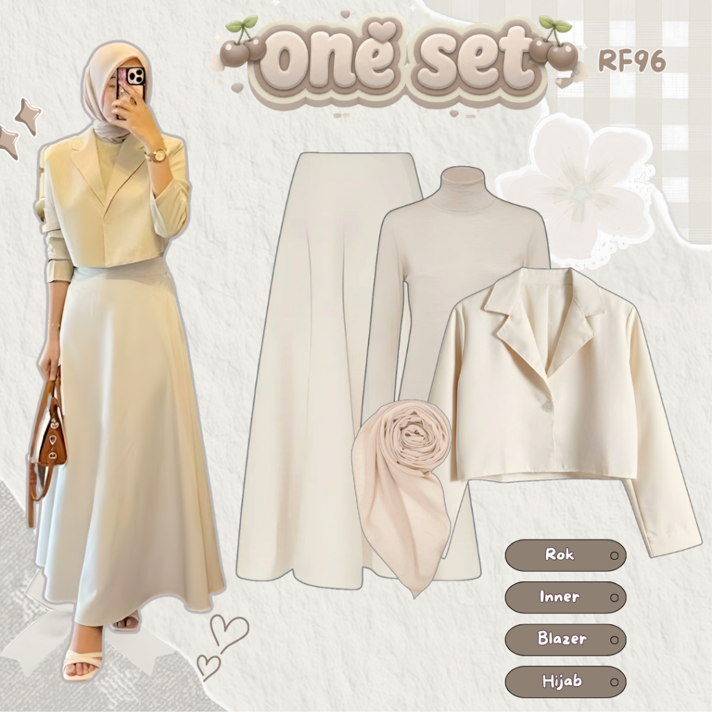 setelan kuliah wanita hijab | Blazer Crop + Inner Manset + Rok Panjang A Line | one set blazer wanit