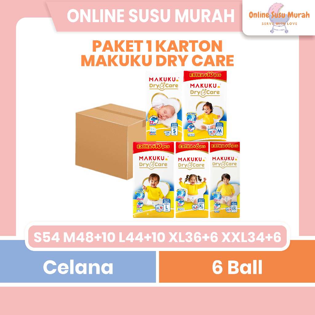 MAKUKU DRY CARE PAKET 1 KARTON 6 BALL TAPE NB-S 54 PANTS M 48 +10 L 44 +10 XL 36 +6 XXL 34 +6 PPKS