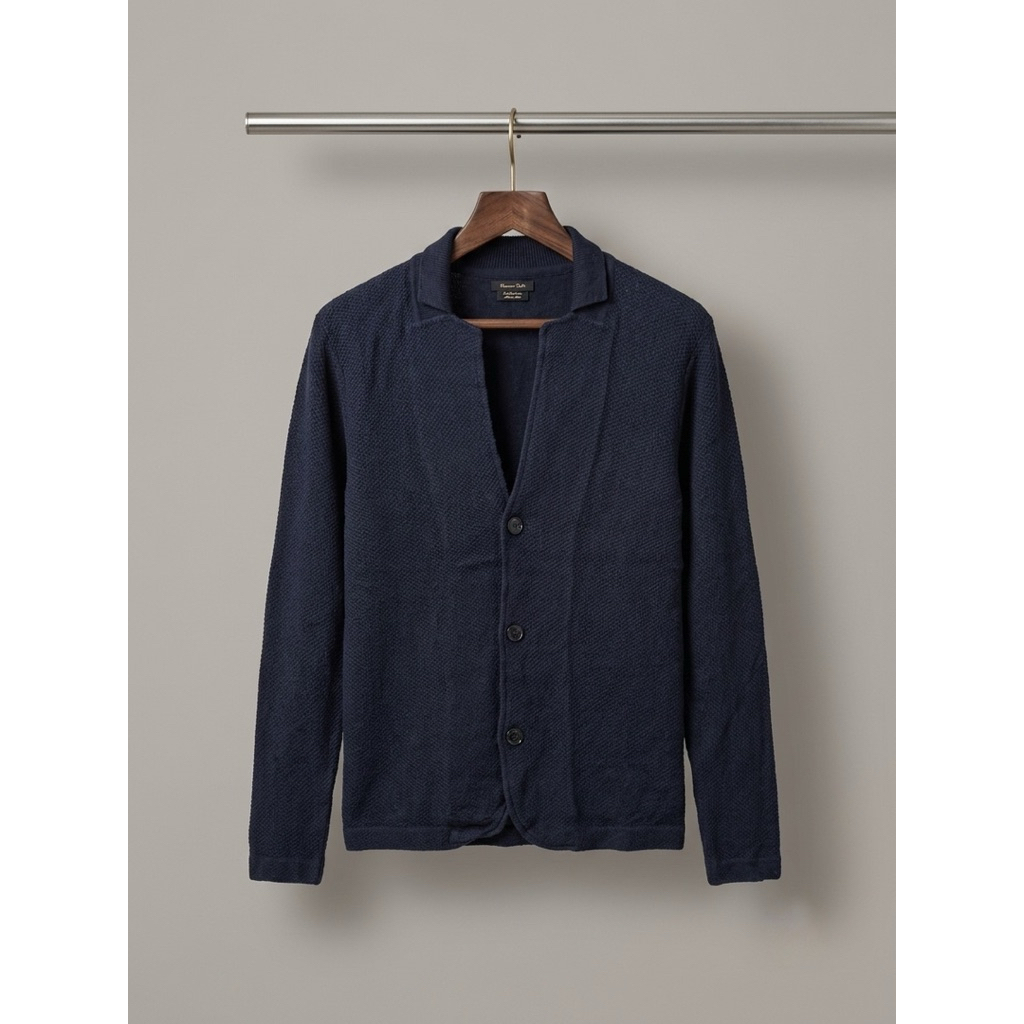 Massimo Dutti Cardigan Rajut Pria Lembut Tebal Navy