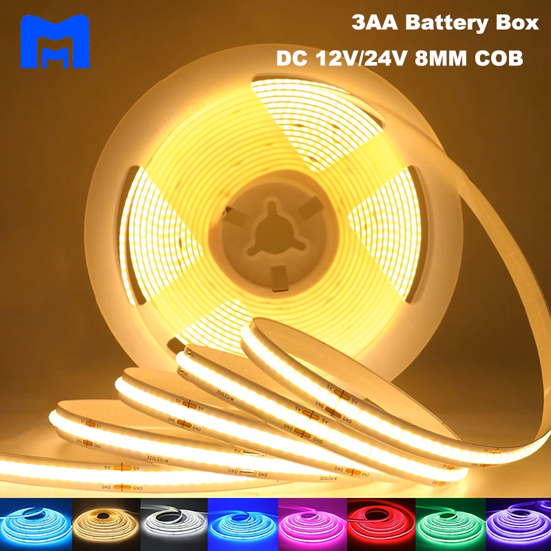 Lampu Strip LED COB Ultra Tipis 5M Berwarna-warni Fleksibel untuk Proyek DIY 12V 24V