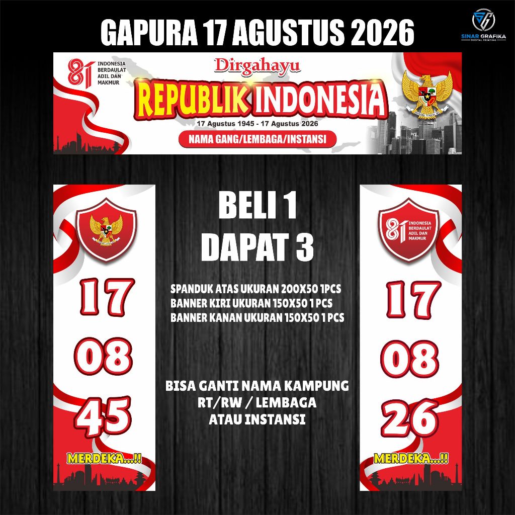 SPANDUK GAPURA HUT RI |  BANNER GAPURA 17 AGUSTUS KE 81 TAHUN