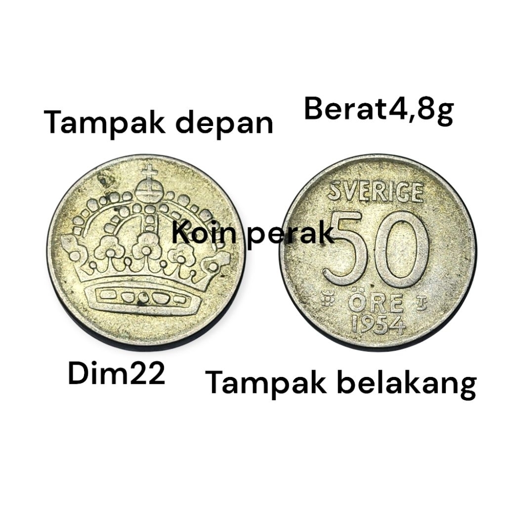 Koin Swedia 50 Öre Tahun 1954 — Koin Perak