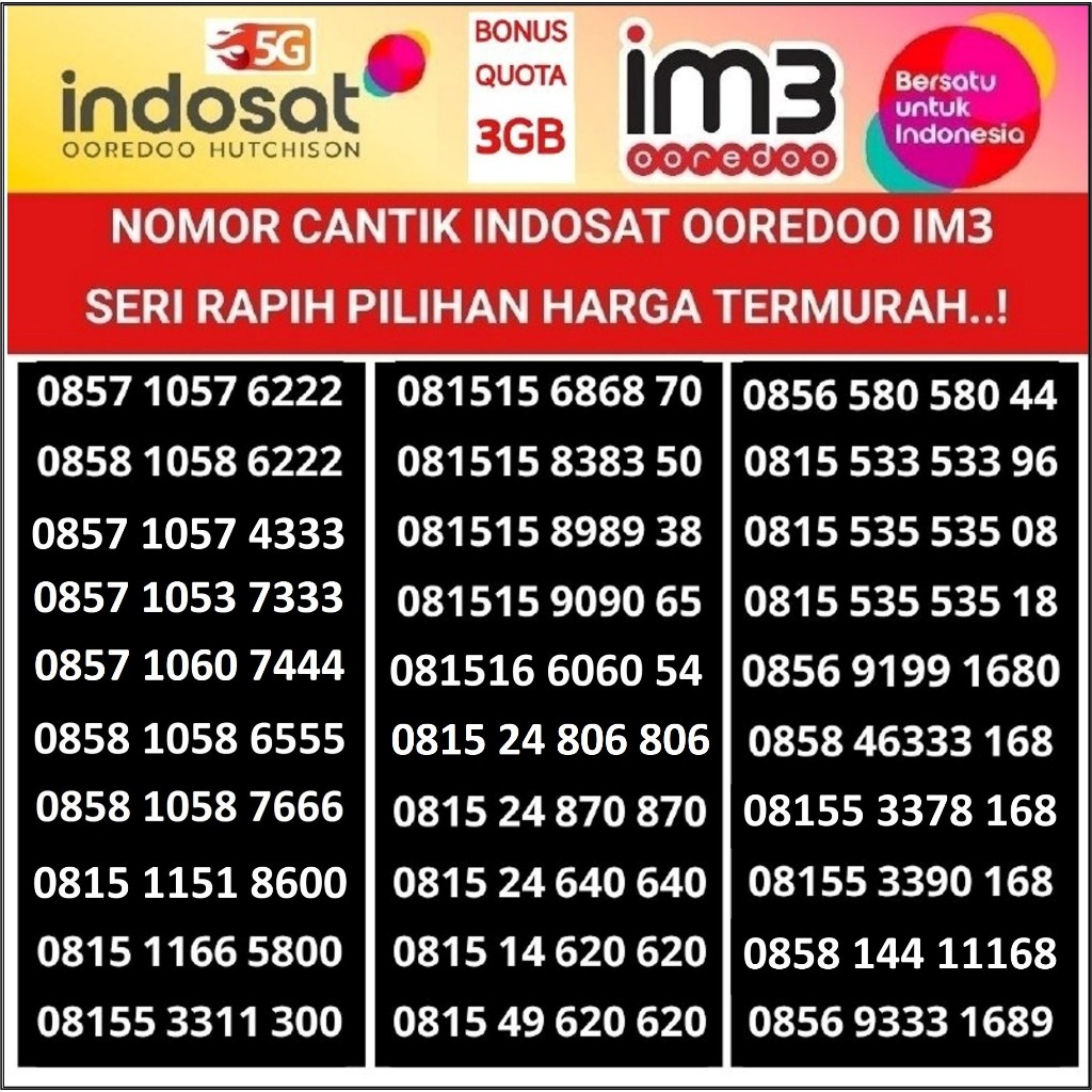 PROMO OBRAL SPESIAL IM3 Kartu Perdana Indosat Ooreedo Nomer Cantik 5G /4G