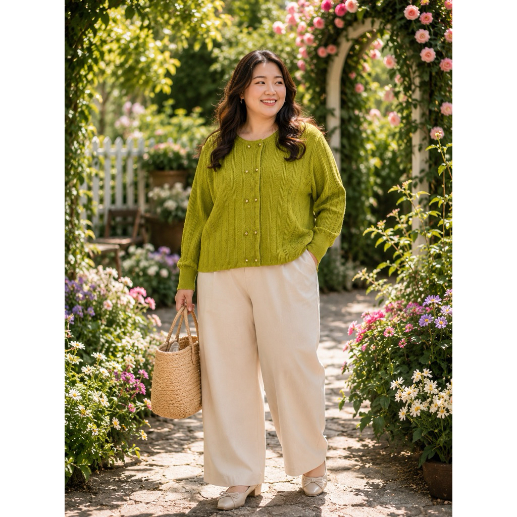 Cardigan Rajut Wanita Hijau Olive Premium | Outer Knit Lengan Panjang Elegan