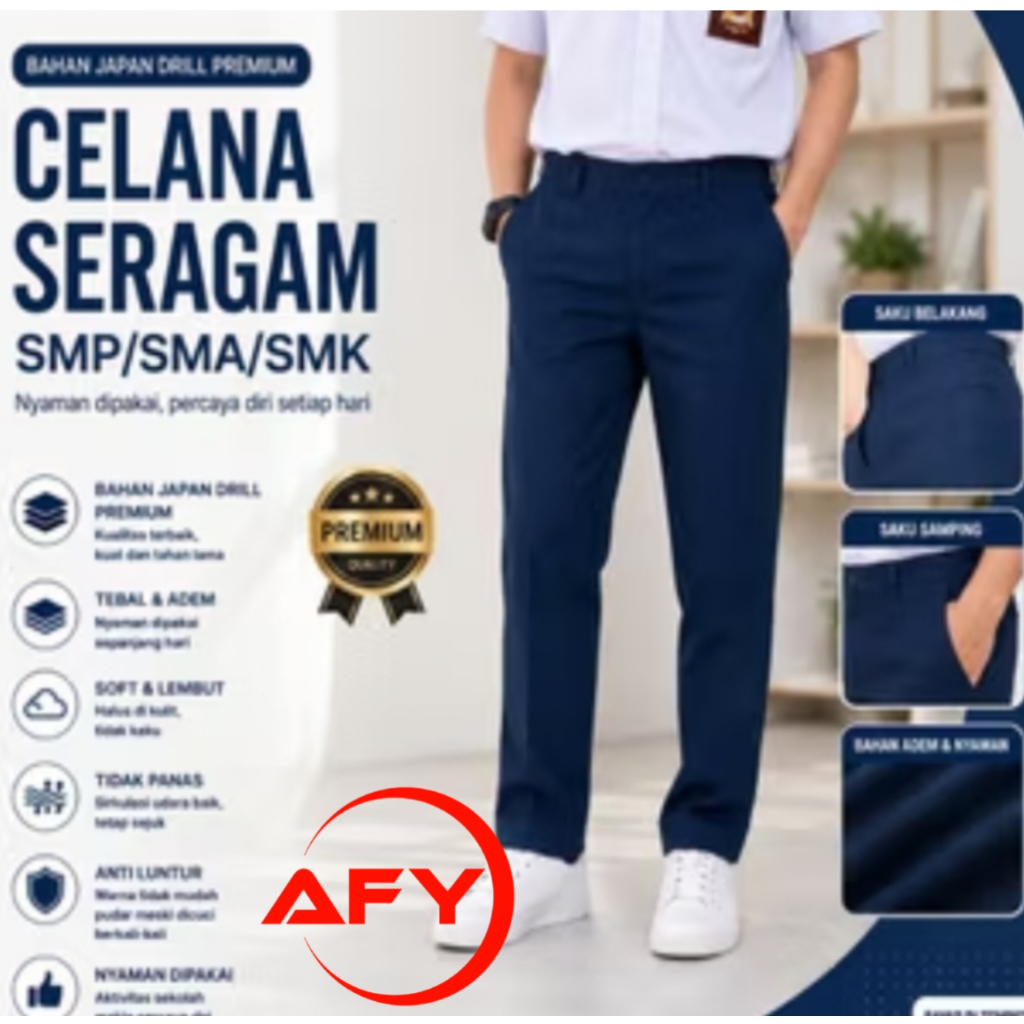 Celana Panjang Pria OSIS SMP  Slimfit dengan Bahan NIKITA DRILL