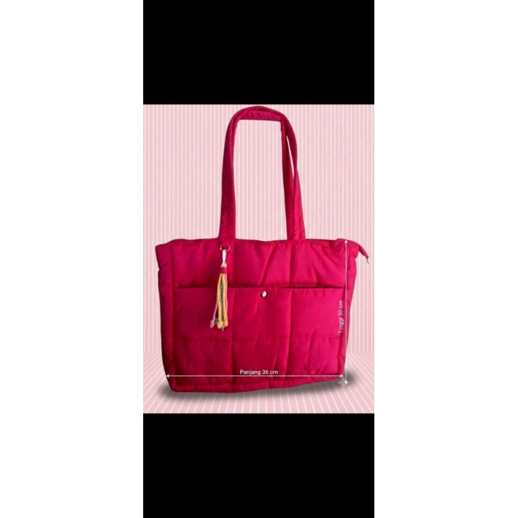 tas empuk - puffy bag - totebag - pink fanta - fuschia