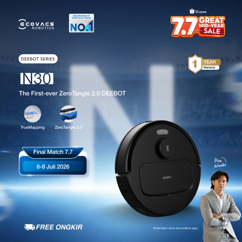 Ecovacs DEEBOT N30 OMNI Robot Vacuum & Mop Hitam 10000Pa TrueMapping 2.0
