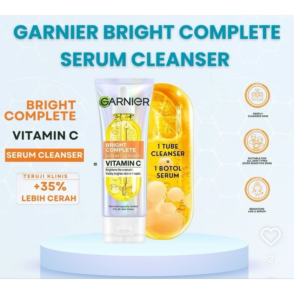 Garnier Bright Complete Serum Cleanser 100 ml Pembersih Wajah Vitamin C Pure Lemon Essence 100ml Fac