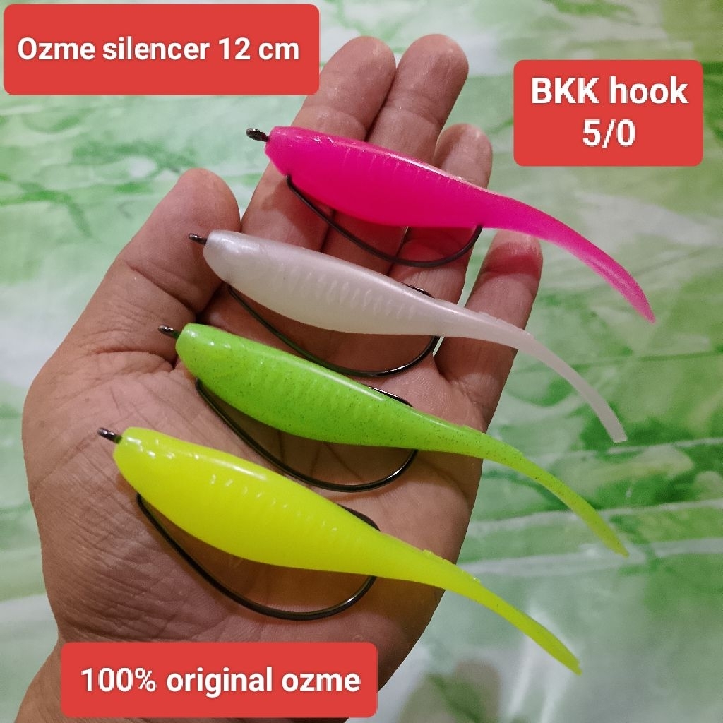Soft lure Beby  Ozme Silencer 12 cm original + worm hook bkk 5/0 umpan casting Toman siap pakai