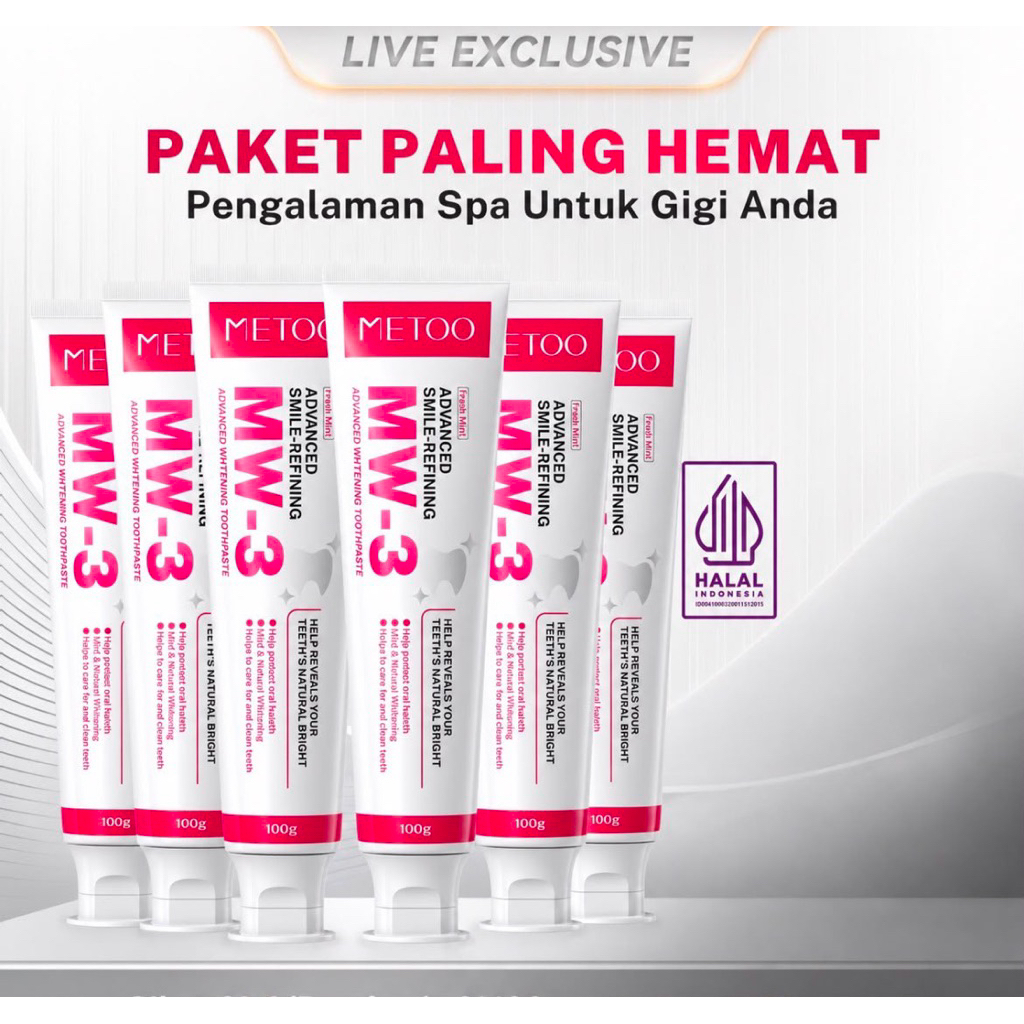 [PROMO METOO MW-3 100g 6pcs] METOO pasta gigi pemutih gigi dan mencerah gigi