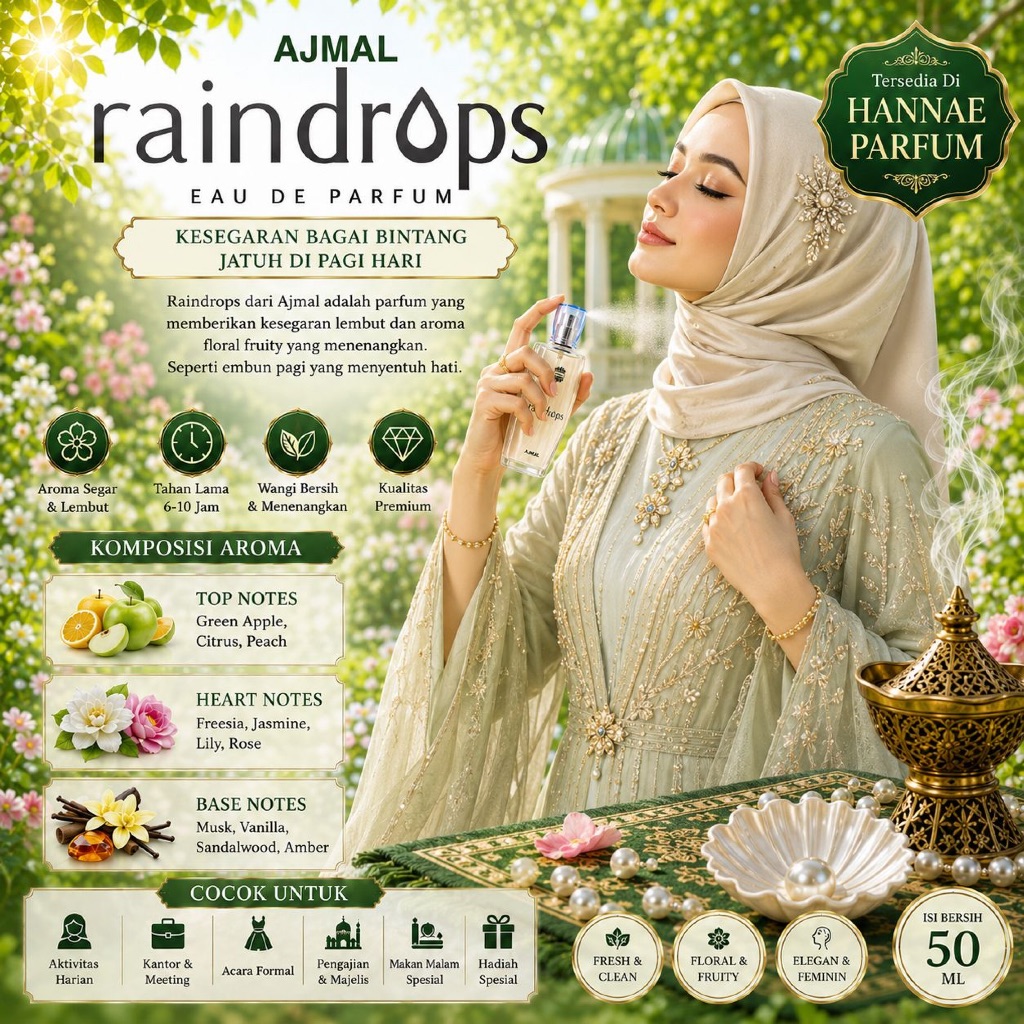 Ajmal Raindrops Fleur Intense 100ml Spray  Eau De Perfume  Wanita