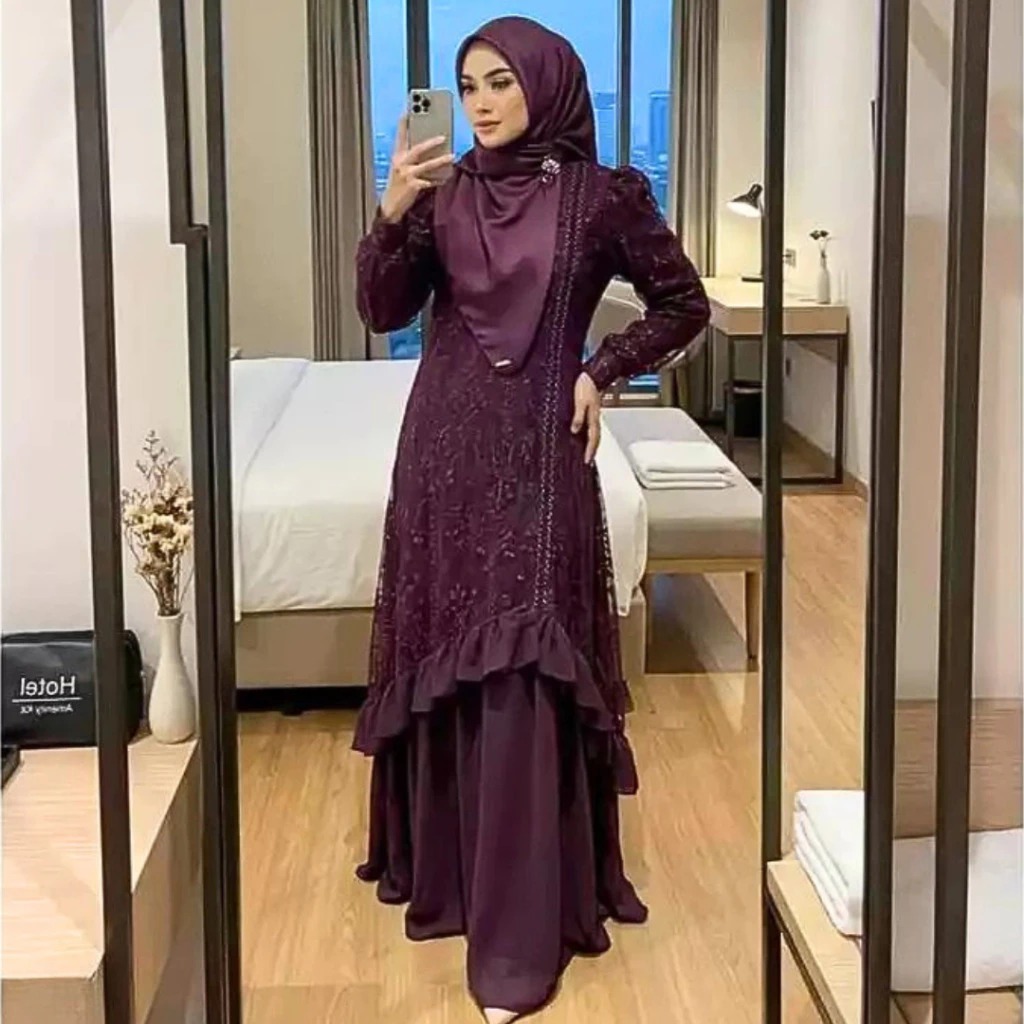 Gamis Bianca Crinckle mix Brukat Mewah Elegenat | Dress Brukat Kondangan Lebaran Wanita Muslimah
