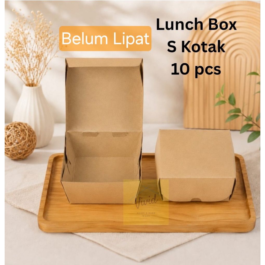 [10 PCS] Paper Lunch Box S Persegi Kraft Laminasi - Kotak Kertas S Coklat Kecil - Paper Box S - Food