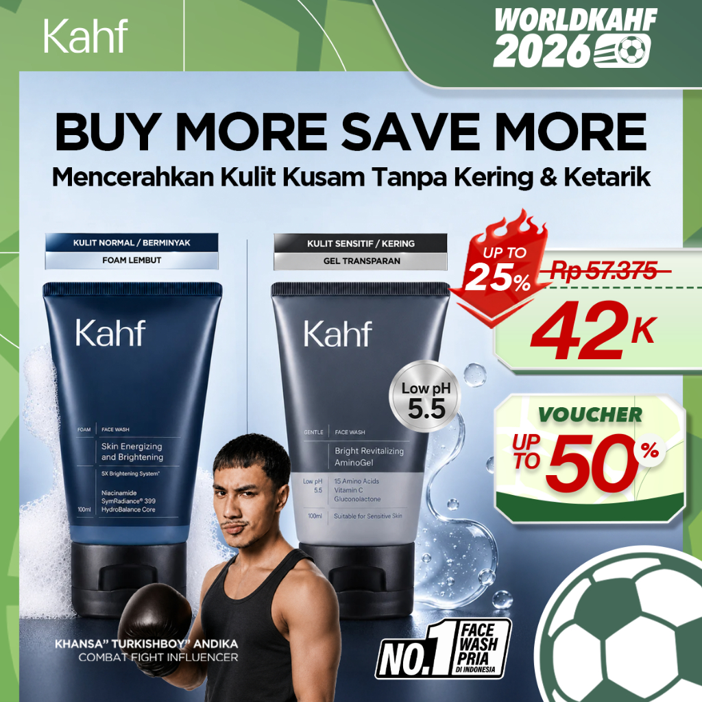 Kahf Skin Energizing and Brightening Foam Facial Wash Amino Gel 100ml - Sabun Cuci Muka Pria Gentle 