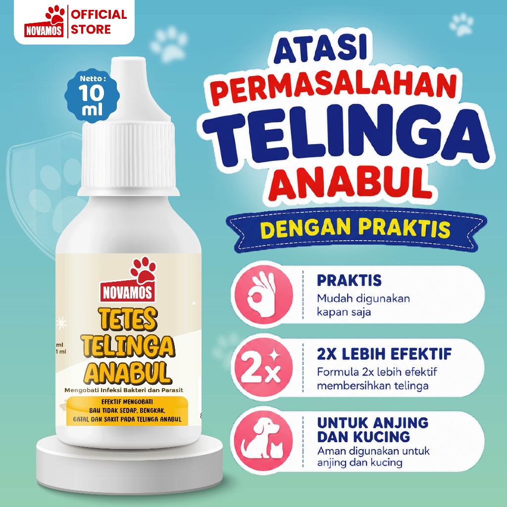 NOVAMOS Obat Tetes Telinga Kucing All-in-One Obat Kutu Telinga Pembersih Telinga Kucing dan Obat Tel
